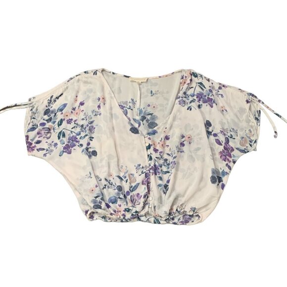 Lovestitch Floral Relaxed Ruched Short Sleeve Button Blouse Sz M #107A - Picture 5 of 9